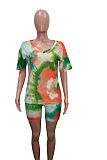 V-Neck Tie-Dye Multi-Colour Short Sleeves Two-Piece Set SH-3763