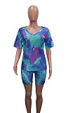 V-Neck Tie-Dye Multi-Colour Short Sleeves Two-Piece Set SH-3763