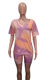 V-Neck Tie-Dye Multi-Colour Short Sleeves Two-Piece Set SH-3763