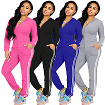 Solid Color Zipper Hoodie Leggings Sport Two-piece Set XMY-9256