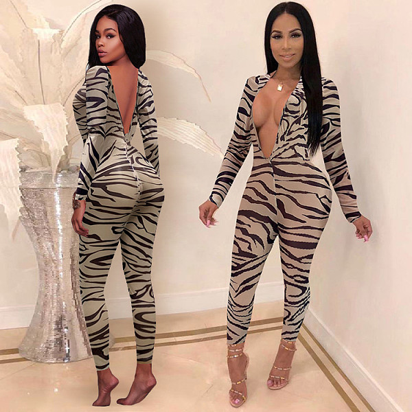 Women's Sexy Leopard Print Hollowed-back V-neck Jumpsuit GLS-8014