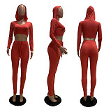 Autumn Long Sleeve Solid Color Dew-waist Hooded Two-piece Set GLS-8008