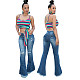 Versatile High Elastic Wash Worn Jeans Flared Trousers HSF-2101