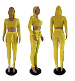Autumn Long Sleeve Solid Color Dew-waist Hooded Two-piece Set GLS-8008