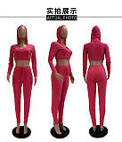 Autumn Long Sleeve Solid Color Dew-waist Hooded Two-piece Set GLS-8008