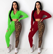 Casual Splicing Leopard Print Hooded Two-piece Set GLS-8022
