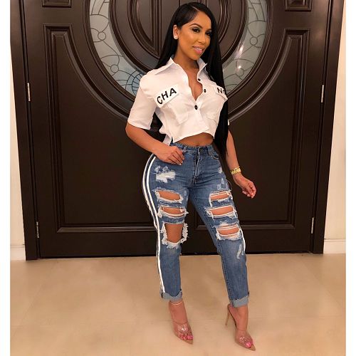 Versatile Wash Holes Elastic-Free Straight Leg Jeans HSF-2077