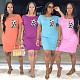 Women's Leopard-print Pocket Mosaic Short sleeve Dress WA-7005