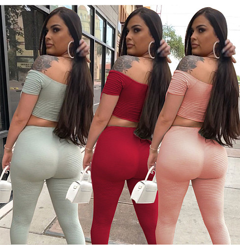Women's Solid Color Hollowed-out Chest Skinny Pants 2 Piece Set GLS-8002