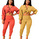 Solid-color Long Sleeve T-shirt Straight Pants Two-piece Set WA-7040