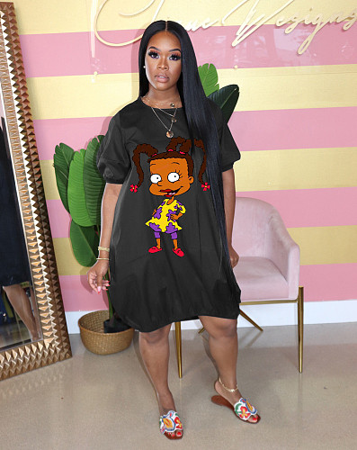 Cartoon Character Printed Round Collar Lantern Skirt WA-7034