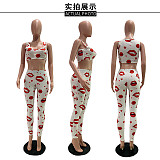 Sexy Lip Printed Tank Top Tight Pants 2 Piece Set GLS-8019