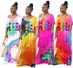 Color Tie-dye Gradual Change Letter Print Loose Dress WA-7024