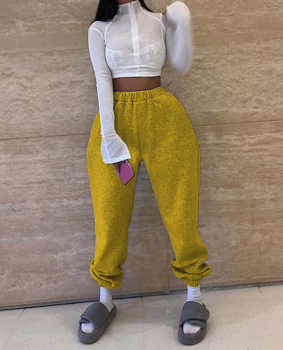 Women's Solid Color Elasticated Waist Slacks LUO-3101