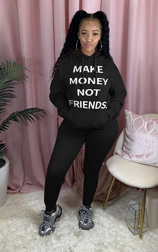Casual Buzzword Print Drawstring Hoodie QZX-6159