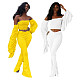 Autumn Solid Color Off-Shoulder Dew Navel Drape Two-piece Set SFY-163