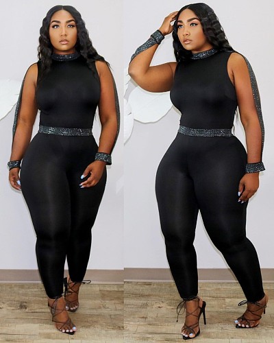 Sexy Sleeveless Silver Ribbon Stitched Jumpsuit SHD-9325