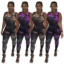 Tie-dye Pit Strip Sleeveless Slim Mid-waist Jumpsuit JH-184