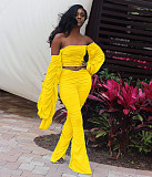 Autumn Solid Color Off-Shoulder Dew Navel Drape Two-piece Set SFY-163