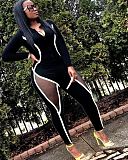 Casual Patchwork Mesh Tight Long Sleeve Jumpsuit OY-6212