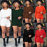 Loose Round Neck Knitted Sweater Shorts Two Pieces Set RS-67