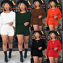 Loose Round Neck Knitted Sweater Shorts Two Pieces Set RS-67