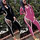Casual Patchwork Mesh Tight Long Sleeve Jumpsuit OY-6212