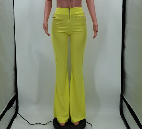 Solid Color Low Waist Zipper Casual Bell Bottoms HM-6339