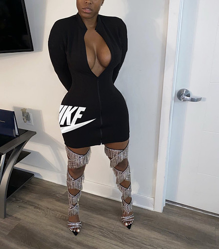 Sexy Positioning Offset Front Zipper Sport Dress HMS-5353
