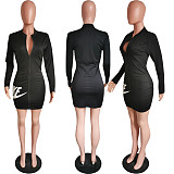 Sexy Positioning Offset Front Zipper Sport Dress HMS-5353