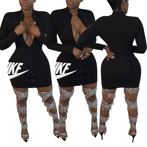 Sexy Positioning Offset Front Zipper Sport Dress HMS-5353