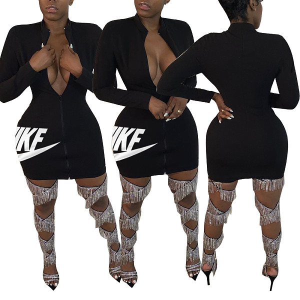 Sexy Positioning Offset Front Zipper Sport Dress HMS-5353