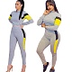 Autumn Cotton Contrast Color Mosaic Two-piece Pants Set HMS-5366