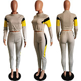 Autumn Cotton Contrast Color Mosaic Two-piece Pants Set HMS-5366