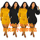 Stylish Solid-color Long Sleeve Waist Band Dress MDF-5164