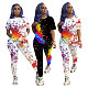 Fashion Graffiti Print Short Sleeve T-shirt Trousers Two-piece Set ML-7363