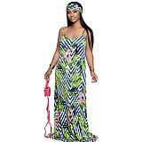 Women's Full Print Sleeveless Floor-length Halter Dress NK-8567