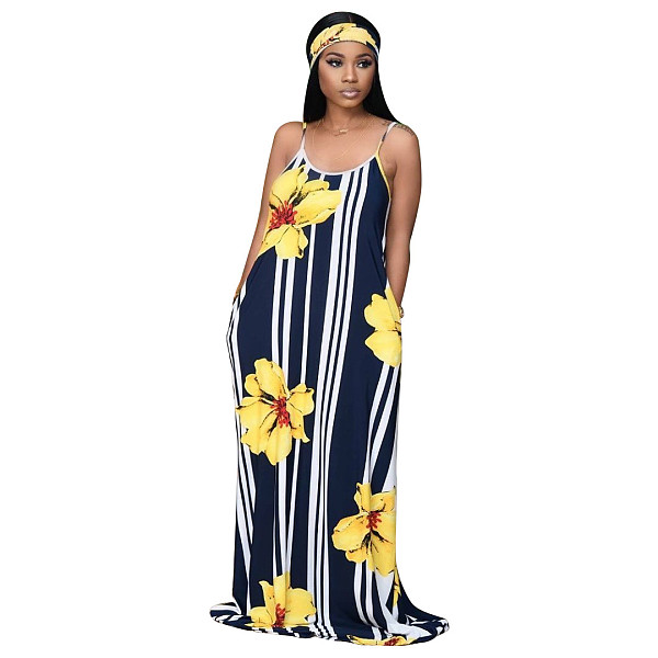 Women's Full Print Sleeveless Floor-length Halter Dress NK-8567