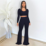 Pit Strip Solid-color Slim Flared Pants Sport Two-piece Set DD-8040