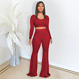 Pit Strip Solid-color Slim Flared Pants Sport Two-piece Set DD-8040