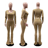 Pit Strip Solid-color Slim Flared Pants Sport Two-piece Set DD-8040