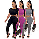 Women's Dew Waist Short Sleeved T-shirt Leggings Two-piece Set CN-0055