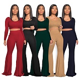 Pit Strip Solid-color Slim Flared Pants Sport Two-piece Set DD-8040