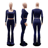 Pit Strip Solid-color Slim Flared Pants Sport Two-piece Set DD-8040