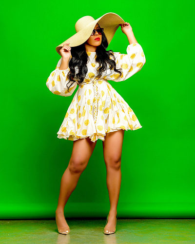 Autumn Lantern Sleeve High-waisted Floral Dress AIL-120