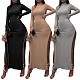 Autumn Solid Color Long Sleeves High Neck Slit Dress ASL-6296