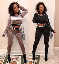 Fleece Thread Stitching V-neck T-shirt Trousers Two-piece Set LM-8186