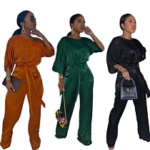 Stylish Silk Loose Fitting Blouse Wide-leg Pants Two-piece Set MK-3017