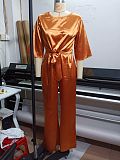 Stylish Silk Loose Fitting Blouse Wide-leg Pants Two-piece Set MK-3017