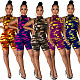 Camouflage Mask Stitching Cropped Top+Straps Shorts Set LA-3211